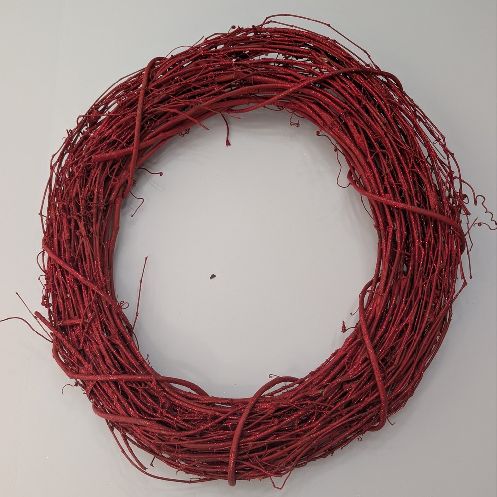 Red Glitter Grapevine Wreath Base 18 Inch Rustic Christmas Holiday Floral Craft
